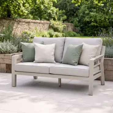 New York 2 Seat Aluminium Sofa Set with Ceramic Glass Coffee Table - Latte