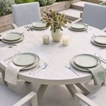 New York 6 Seat Round Aluminium Ceramic Glass Dining Set - Latte