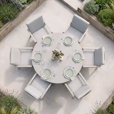 New York 6 Seat Round Aluminium Ceramic Glass Dining Set - Latte