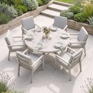 New York 6 Seat Round Aluminium Ceramic Glass Dining Set - Latte
