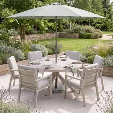 New York 6 Seat Round Aluminium Ceramic Glass Dining Set - Latte