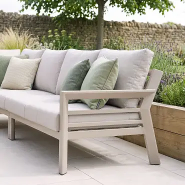 New York Aluminium Corner Sofa Set with Ceramic Glass Coffee Table - Latte