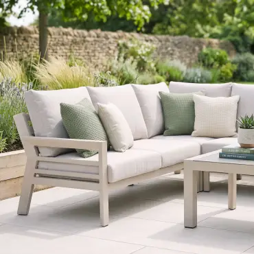 New York Aluminium Corner Sofa Set with Ceramic Glass Coffee Table - Latte