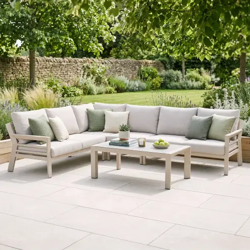 New York Aluminium Corner Sofa Set with Ceramic Glass Coffee Table - Latte
