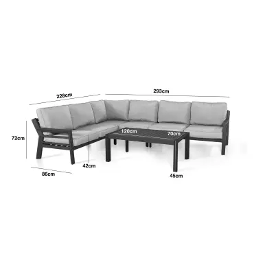 New York Aluminium Corner Sofa Set with Ceramic Glass Coffee Table - Latte