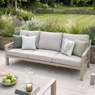 New York 3 Seat Aluminium Sofa Set with Ceramic Coffee Table - Latte
