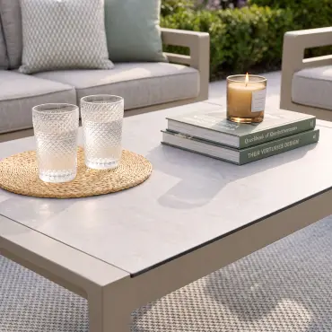 New York 3 Seat Aluminium Sofa Set with Ceramic Coffee Table - Latte