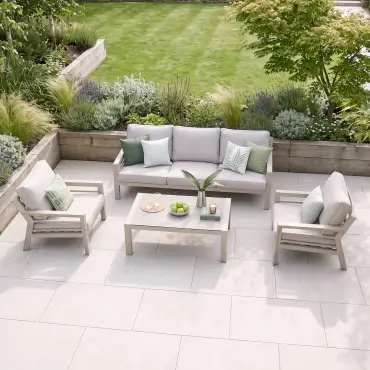 New York 3 Seat Aluminium Sofa Set with Ceramic Coffee Table - Latte