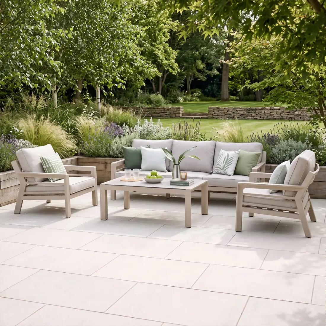 New York 3 Seat Aluminium Sofa Set with Ceramic Coffee Table - Latte
