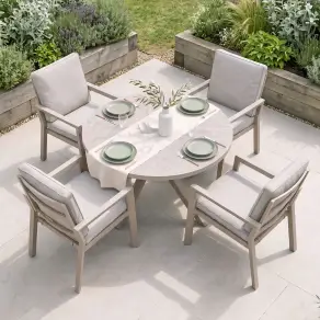 New York 4 Seat Round Aluminium Ceramic Glass Dining Set - Latte