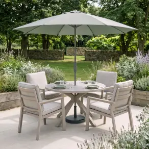 New York 4 Seat Round Aluminium Ceramic Glass Dining Set - Latte