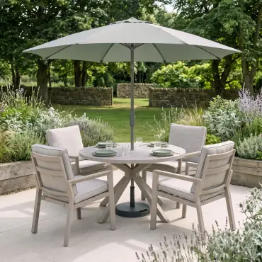New York 4 Seat Round Aluminium Ceramic Glass Dining Set - Latte