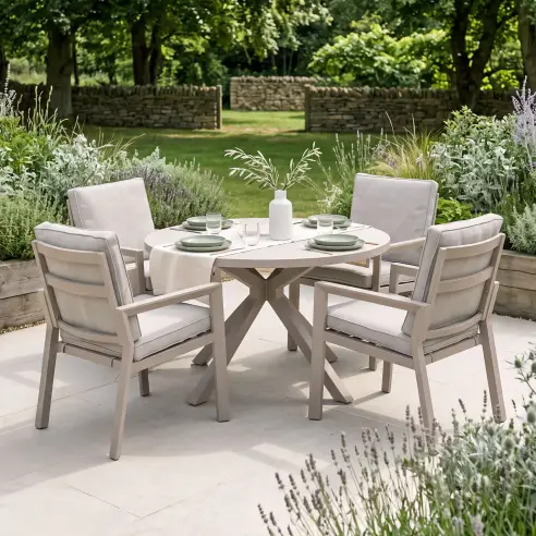 New York 4 Seat Round Aluminium Ceramic Glass Dining Set - Latte
