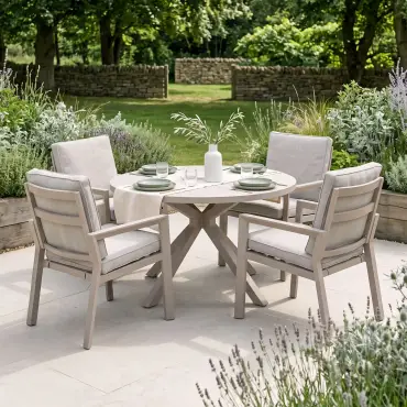 New York 4 Seat Round Aluminium Ceramic Glass Dining Set - Latte