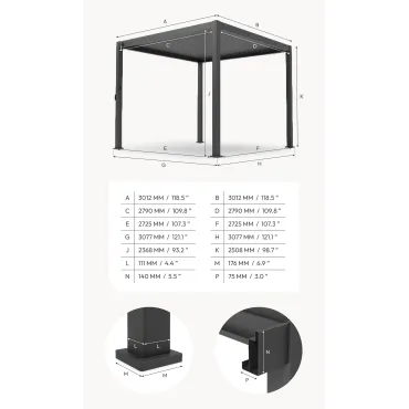 Aluminium Pergolas Titan 3m Square Aluminium Pergola