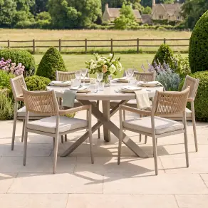 Cambridge Rattan Rope 6 Seat Round Sintered Stone Dining Set