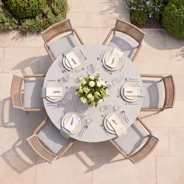 Cambridge Rattan Rope 6 Seat Round Sintered Stone Dining Set