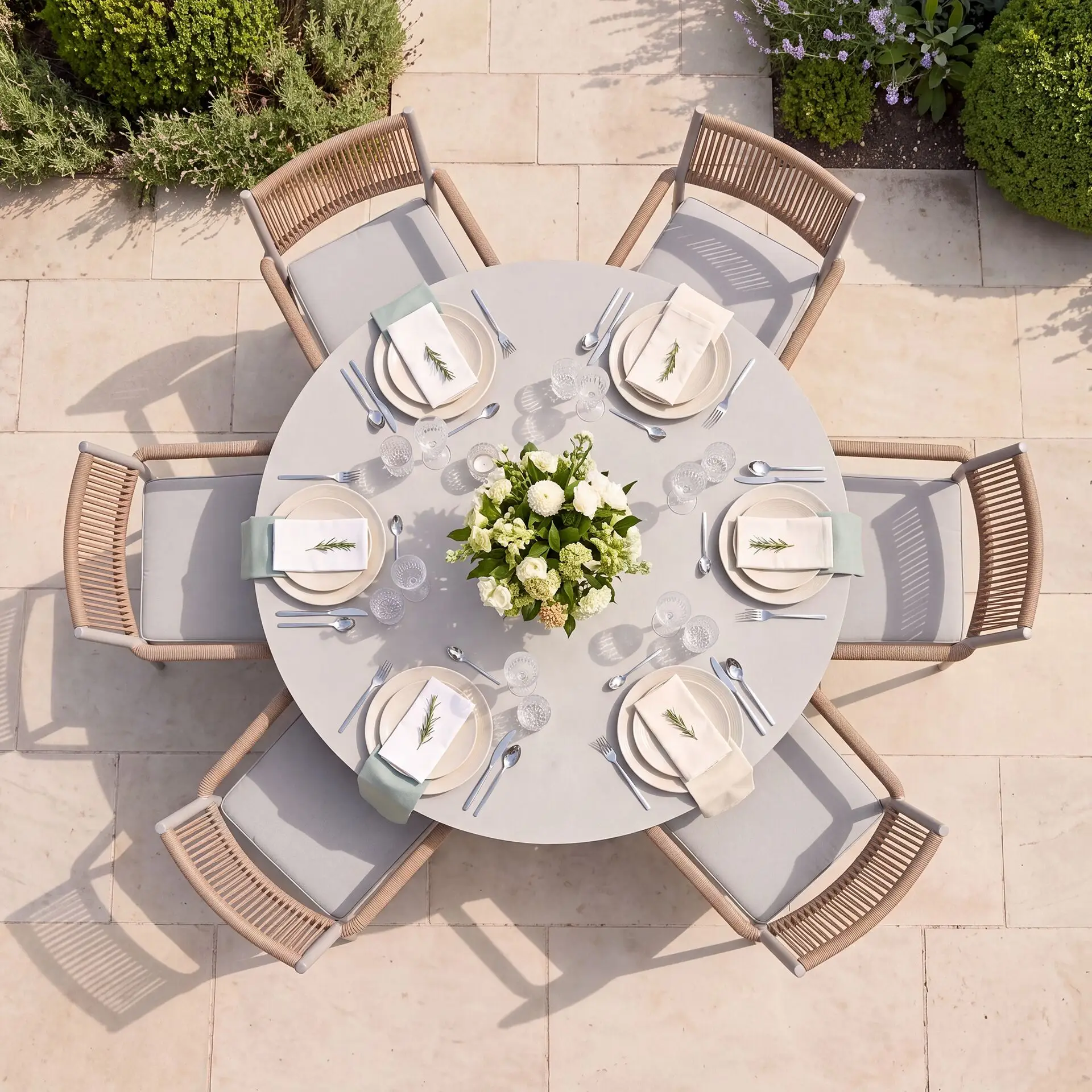 Cambridge Rattan Rope 6 Seat Round Sintered Stone Dining Set
