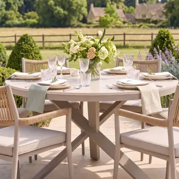 Cambridge Rattan Rope 6 Seat Round Sintered Stone Dining Set