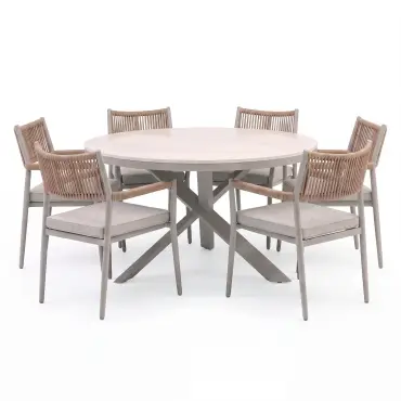 Cambridge Rattan Rope 6 Seat Round Sintered Stone Dining Set