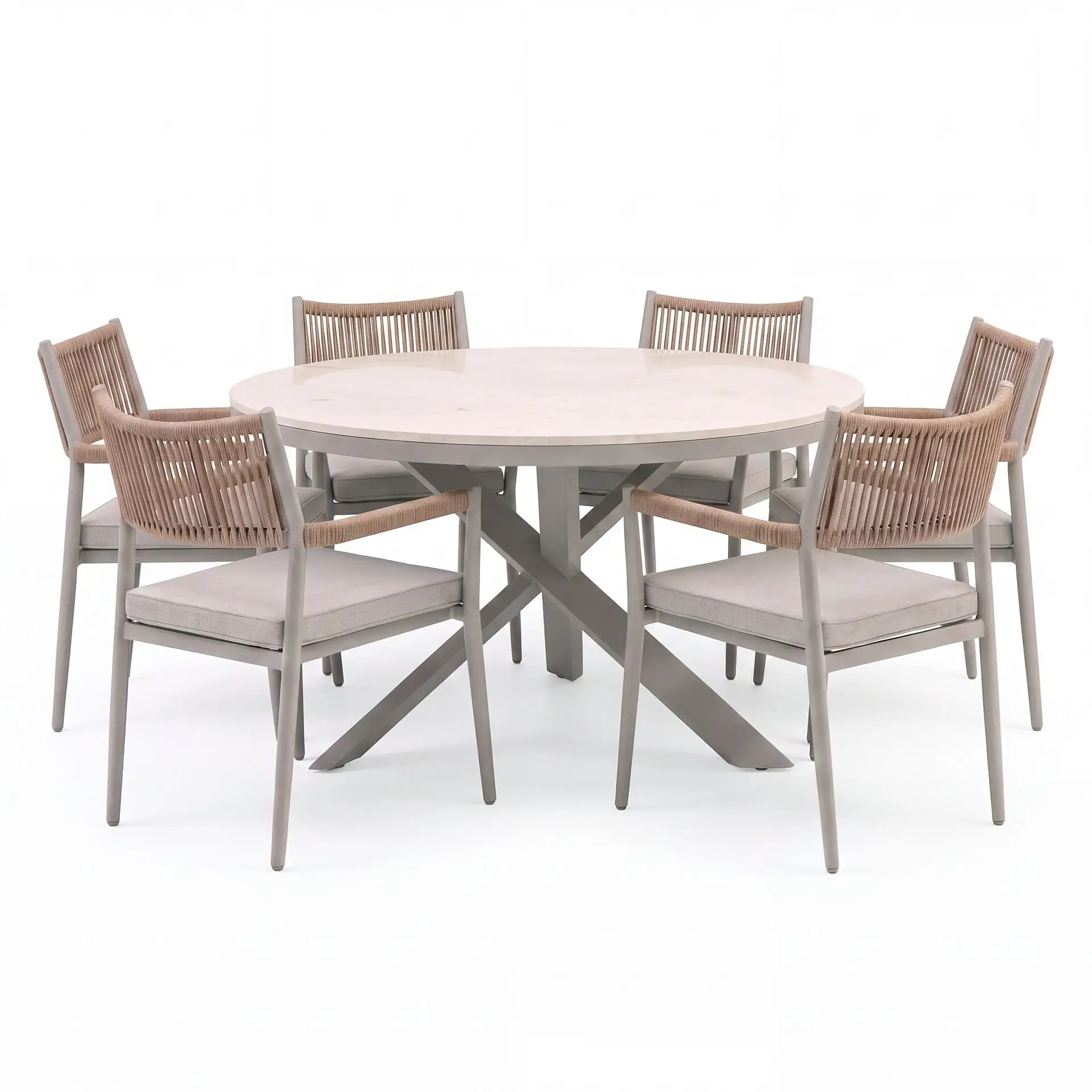 Cambridge Rattan Rope 6 Seat Round Sintered Stone Dining Set