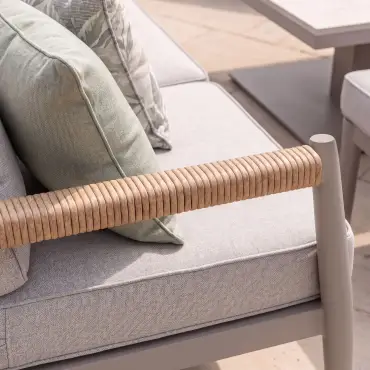 Cambridge Rattan Rope Corner Sofa Dining Set - Sintered Stone Rising Table & 2 Footstools