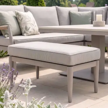 Cambridge Rattan Rope Corner Sofa Dining Set - Sintered Stone Rising Table & 2 Footstools