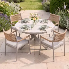 Cambridge Rattan Rope 4 Seat Round Sintered Stone Dining Set