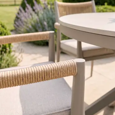 Cambridge Rattan Rope 4 Seat Round Sintered Stone Dining Set