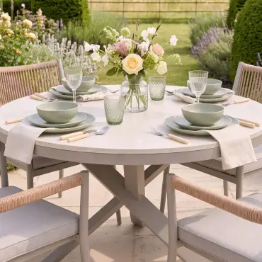 Cambridge Rattan Rope 4 Seat Round Sintered Stone Dining Set