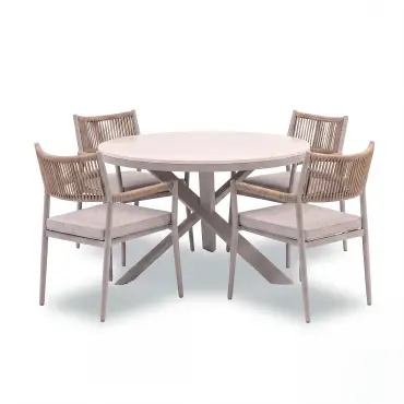Cambridge Rattan Rope 4 Seat Round Sintered Stone Dining Set