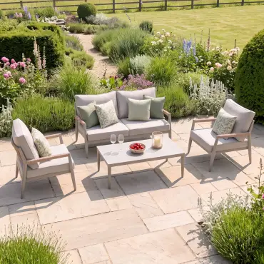 Cambridge Rattan Rope 2 Seat Sofa Set - 2 Armchairs & Sintered Stone Coffee Table