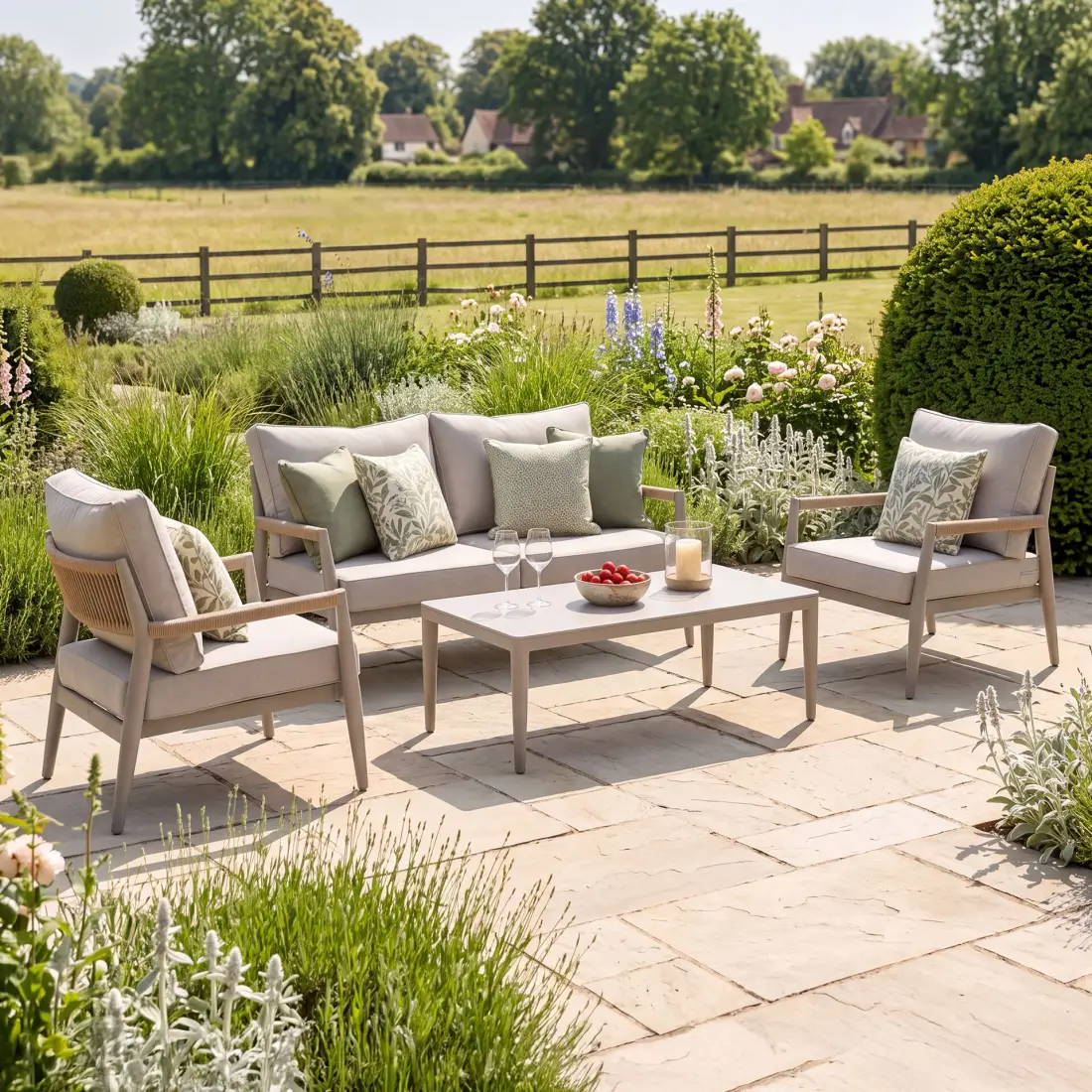 Cambridge Rattan Rope 2 Seat Sofa Set - 2 Armchairs & Sintered Stone Coffee Table Cambridge Rattan Rope 2 Seat Sofa Set - 2 Armchairs & Sintered Stone Coffee Table