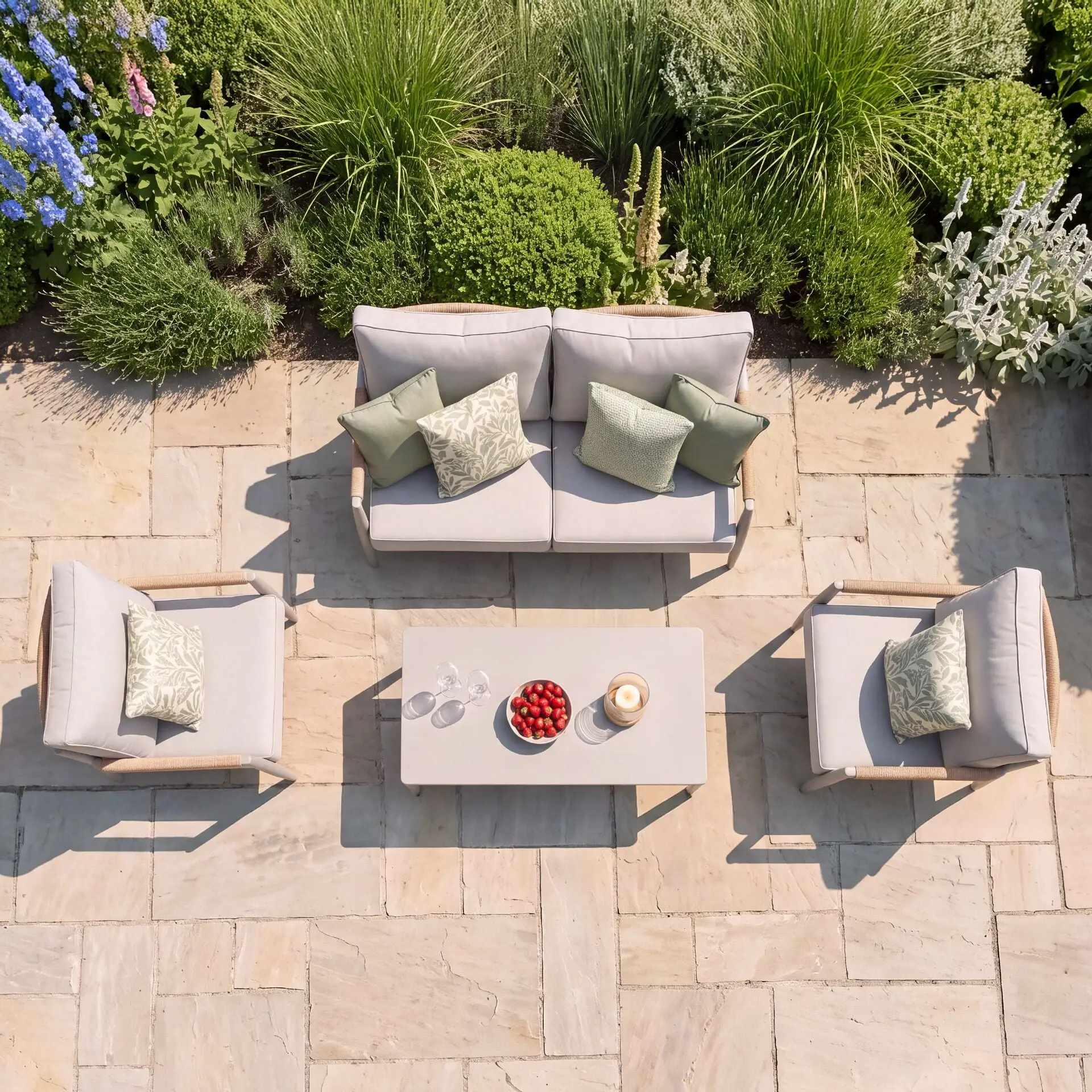 Cambridge Rattan Rope 2 Seat Sofa Set - 2 Armchairs & Sintered Stone Coffee Table