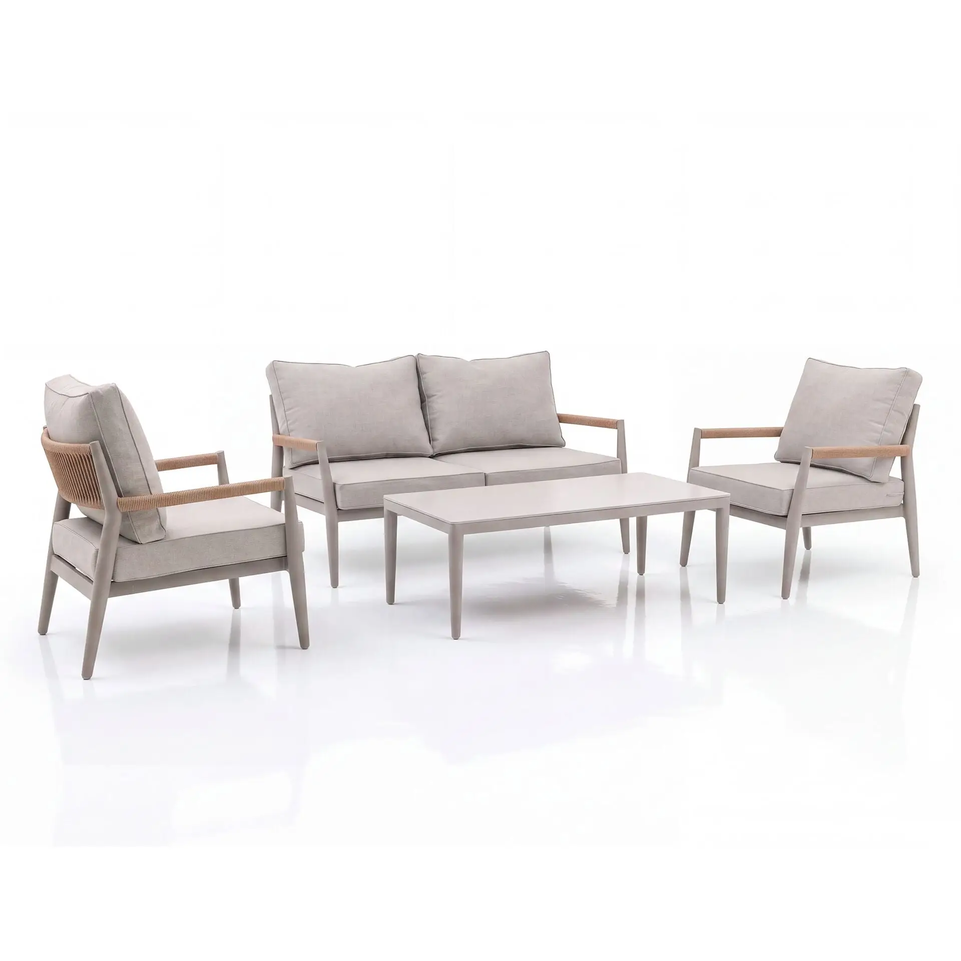 Cambridge Rattan Rope 2 Seat Sofa Set - 2 Armchairs & Sintered Stone Coffee Table