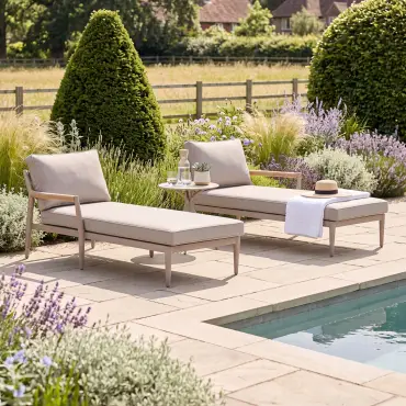 Cambridge Rattan Rope Double Sunlounger Set - Round Sintered Stone Coffee Table