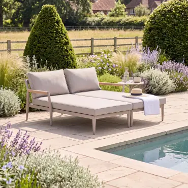 Cambridge Rattan Rope Double Sunlounger Set - Round Sintered Stone Coffee Table