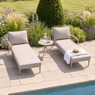 Cambridge Rattan Rope Double Sunlounger Set - Round Sintered Stone Coffee Table