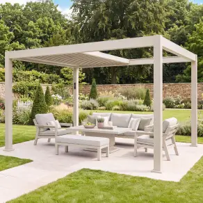 Aurora 3m x 4m Aluminium Retractable Roof Pergola with Solar Charging LED Lights - Latte