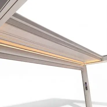 Aurora 3m x 4m Aluminium Retractable Roof Pergola with Solar Charging LED Lights - Latte