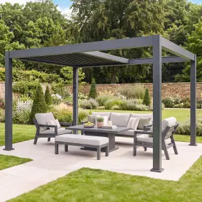 Aurora 3m x 4m Aluminium Retractable Roof Pergola with Solar Charging LED Lights - Grey