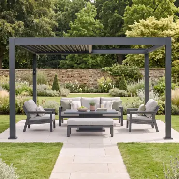 Aurora 3m x 4m Aluminium Retractable Roof Pergola with Solar Charging LED Lights - Grey