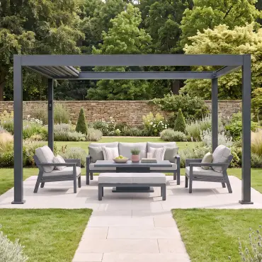Aurora 3m x 4m Aluminium Retractable Roof Pergola with Solar Charging LED Lights - Grey