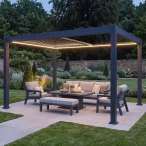 Aurora 3m x 4m Aluminium Retractable Roof Pergola with Solar Charging LED Lights - Grey