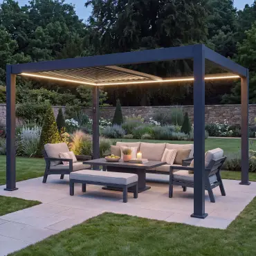 Aurora 3m x 4m Aluminium Retractable Roof Pergola with Solar Charging LED Lights - Grey