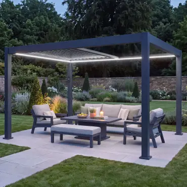 Aurora 3m x 4m Aluminium Retractable Roof Pergola with Solar Charging LED Lights - Grey