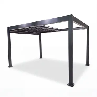 Aurora 3m x 4m Aluminium Retractable Roof Pergola with Solar Charging LED Lights - Grey