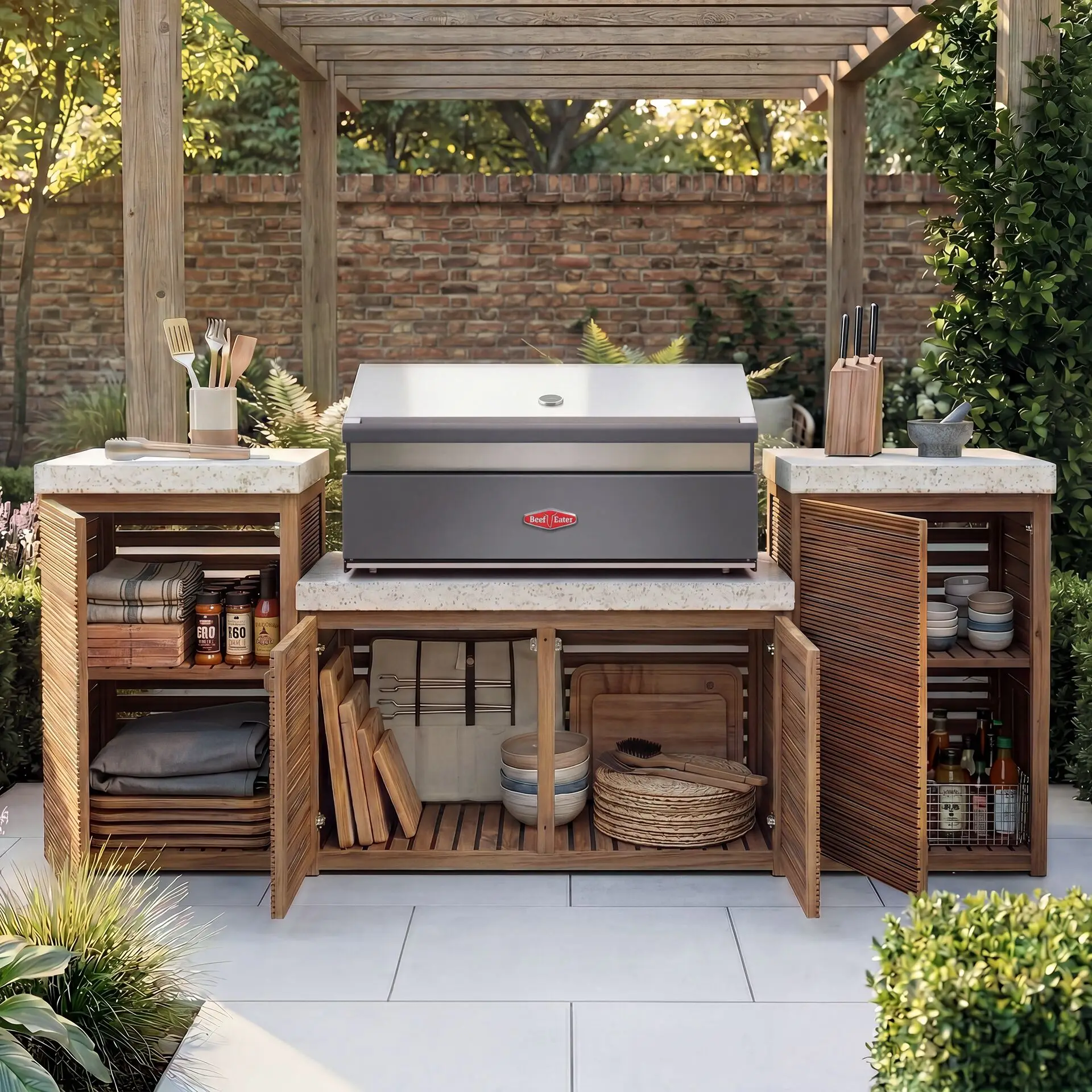 Antigua Small Kitchen Storage Units with Beefeater 1200E Series BBQ