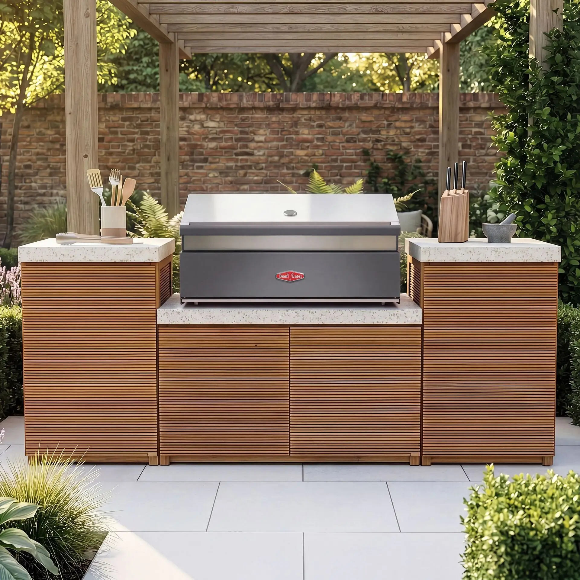 Antigua Small Kitchen Storage Units with Beefeater 1200E Series BBQ