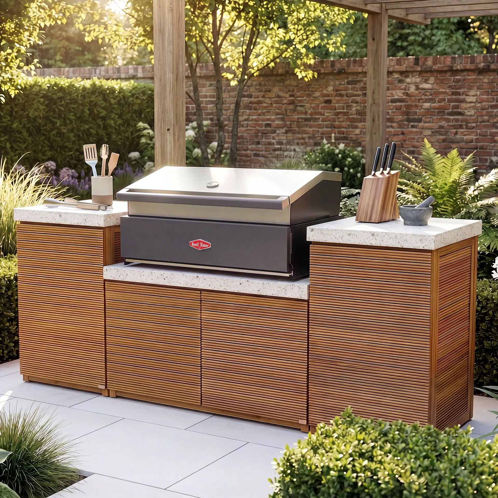 Antigua Small Kitchen Storage Units with Beefeater 1200E Series BBQ